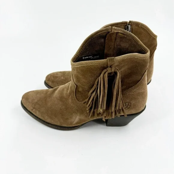 ✅ ARIAT BROWN Duchess LEATHER HEELED Western Boot SIZE 9.5 BRAIDED FRINGE - Picture 6 of 11